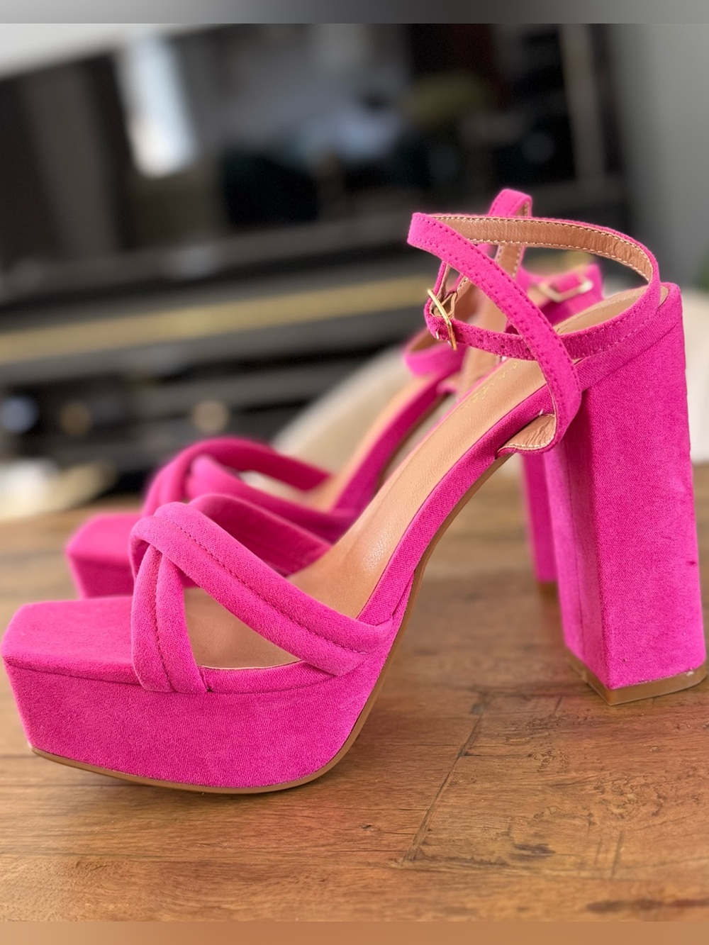 Hot Pink Platform Block Heel Sandals -  High Heel Strappy Women’s Shoes